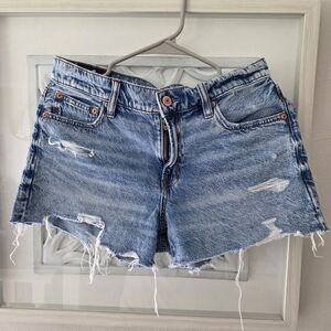 American Eagle Blue Jean Shorts Distressed Frayed Hem